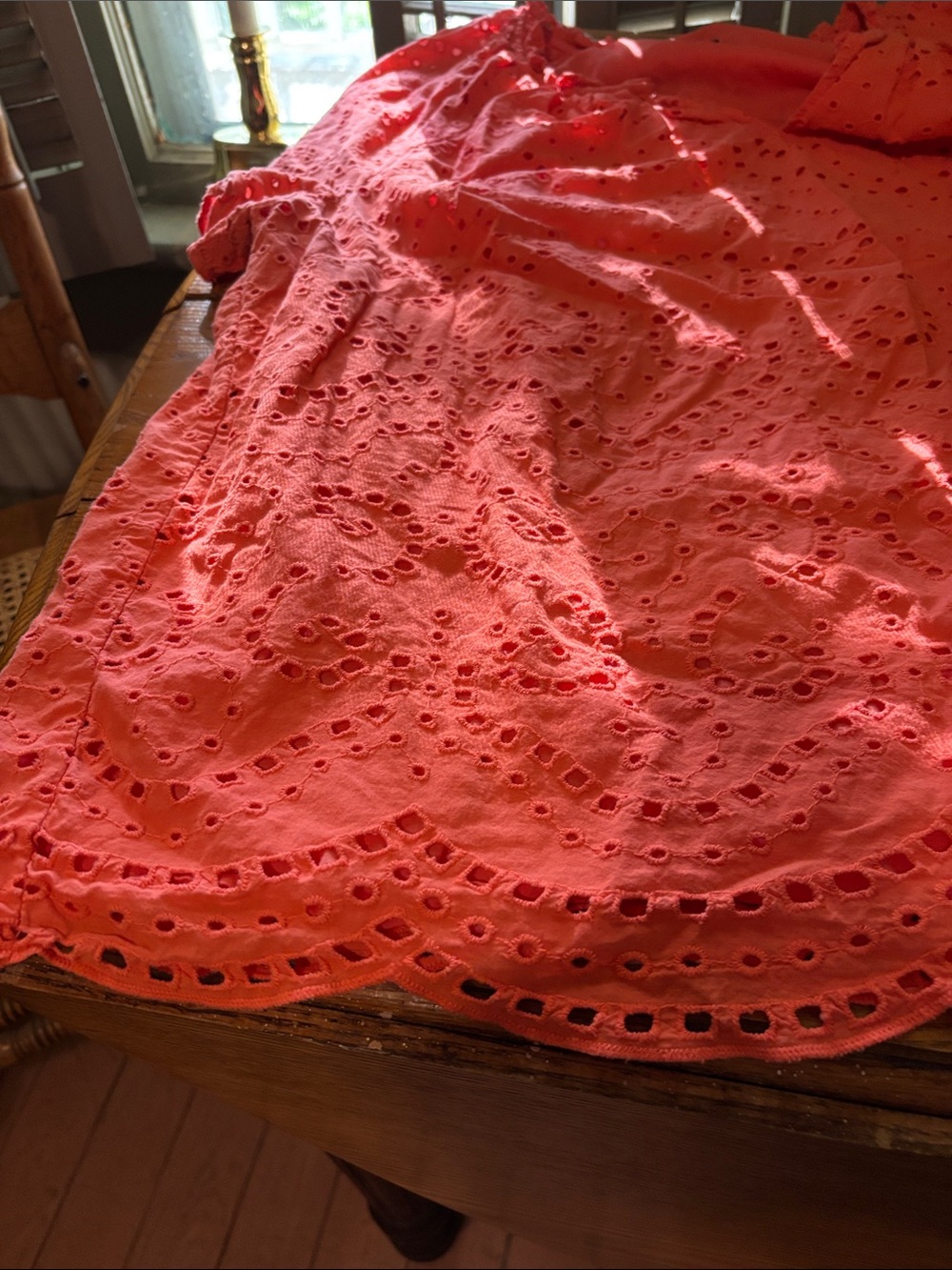 Talbots Bright Coral Eyelet V-Neck Short Sleeve Top - Picture 3 of 7